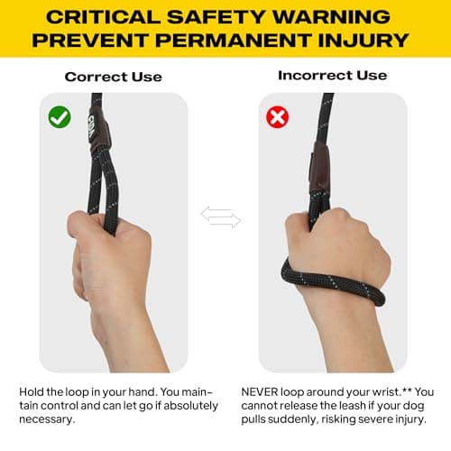 Fida Durable Slip Lead Dog Leash, 6 FT x 1/2" Heavy Duty Dog Loop Leashes, Comfortable Strong Rope Slip Leash for Large Medium Dogs, No Pull Pet Training Lead with Highly Reflective(1/2", Black) — view 10