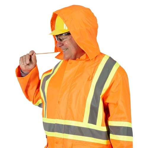 Pioneer Hi Vis Waterproof Heavy Duty Rainsuit - Hooded Rain Jacket and Bib Pants - 210D Oxford Poly/PVC - Orange — view 9