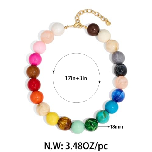 FAUTHENTICUTE Colorful Beaded Necklace for Women Multicolored Round Resin Beads Statement Necklace Summer Chunky Choker Beach Jewelry Gifts — view 5