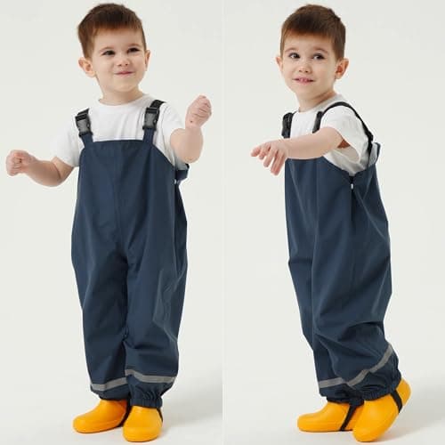 Fewlby Kids Rain Bib Pants, Toddlers Waterproof Suspender Dirty Proof Rain Wear for Boys and Girls Navy — view 5