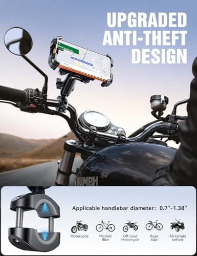 JOYROOM Motorcycle Phone Mount Holder - [Dual Vibration Dampener]100mph Anti-Shock Phone Holder for Motorcycle [Metal Extension Handlebar Clamp] Bicycle Bike Phone Holder Mount for 4.7-7" Cell Phones — view 5