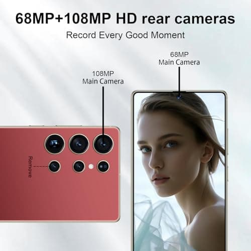 zrchjm I25 Ultra 5G Unlocked Smartphone,16GB+512GB 7000mAh Fully Cell Phone for Android 14, 6.99" HD Screen Unlocked Cell Phone, 68MP+108MP Dual Camera/Dual SIM/Fingerprint (Wine Red) — view 4