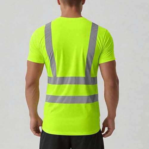 High Visibility Shirts for Men Women Short Sleeve Safety T-Shirts Class 3 Hi Vis Reflective Construction Work Shirt — view 3