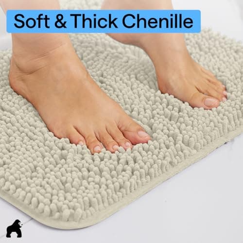GORILLA GRIP Bath Mat, Thick Soft Absorbent Chenille Floor Mats, Rubber Backing Bathmat, 152x61 cm, Quick Dry Rug, Machine Washable Rugs for Shower and Tub Floors, Bathroom Accessories Decor, Cloud — view 3
