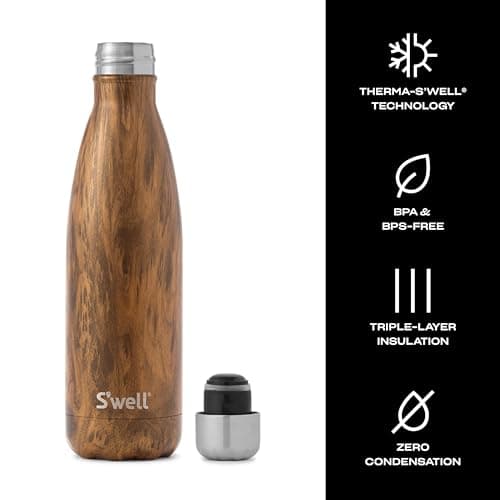 S'well Stainless Steel Water Bottle (Wood Collection Teakwood, 17oz/500ml) — view 3