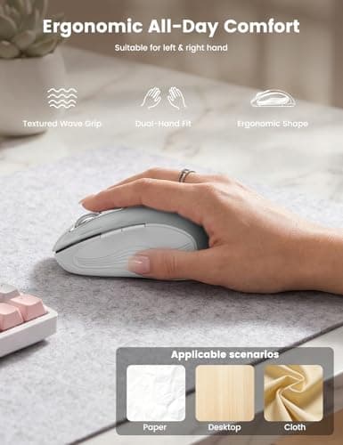 WisFox 2.4G Wireless Mouse for Laptop, Ergonomic Computer Mouse with USB Receiver and Type-C Adapter, 3 Adjustable Levels DPI, 6 Button Cordless Wireless Mice (Silver) — view 2