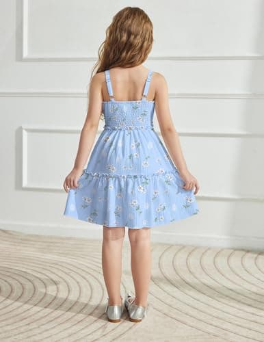 Arshiner Toddler Spaghetti Strap Dress Blue Floral Dress Girls Summer Dresses Kids Beach Boho Sundresses 4t — view 2