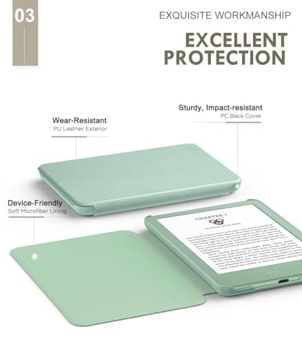 MoKo Case Fits 6" All-New Kindle (11th Generation-2024/2022 Release), Lightweight Shell Cover with Auto Wake/Sleep for Kindle 2024/2022 11th Gen e-Reader, Matcha — view 3