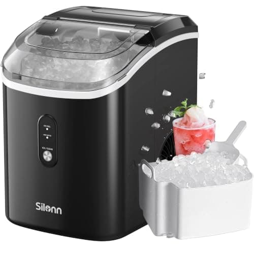 Nugget Ice Maker Countertop, Silonn Chewable Pellet Ice Machine with Self-Cleanin Function, 36lbs/24H Portable Ice Makers for Home Kitchen Officce, Black