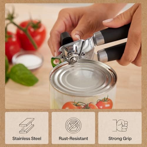 GORILLA GRIP Heavy Duty Stainless Steel Smooth Edge Manual Can Opener and Bottle Openers, US Designed, Comfortable Handle, Oversized Handheld Turn Knob, Multifunctional Kitchen Tool, Black — view 4