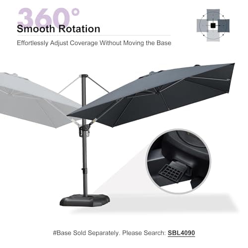PURPLE LEAF 10' x 10' Patio Umbrella Outdoor Cantilever Umbrella Square Aluminum Offset Umbrella with 360-degree Rotation for Garden Patio Deck Pool, Grey — view 6