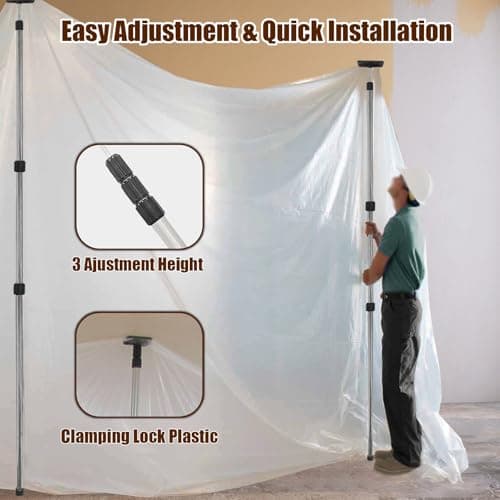 10FT Dust Barrier Poles 4 Pack, Stainless Steel Retractable Zipper Wall Poles Kit for Renovation, Remodeling and Isolation Work — view 4