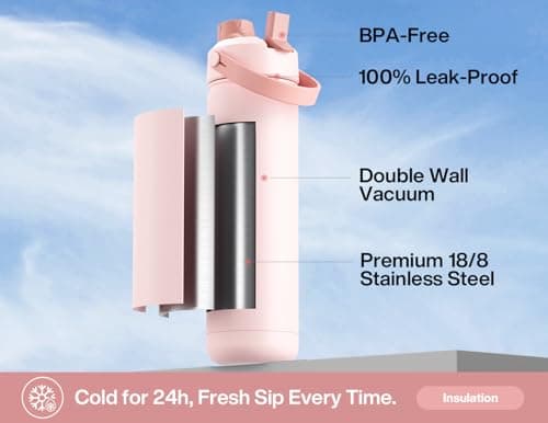 POWCAN 26 oz Insulated Water Bottle with 2-in-1 Straw and Spout Lid, Keep Cold 24H, Leak-Proof, Fits in Car Cup Holder, Stainless Steel Water Bottle for Sports, Travel, Gift, and School (Bow Crush) — view 2