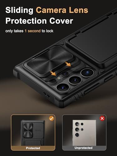 Vihibii for Samsung Galaxy S24 Ultra Case with Card Holder (4 Cards), Built-in 2X Privacy Screen Protector & Slide Camera Cover & Kickstand, Rugged & Shockproof Phone Case for S24 Ultra, Black — view 4