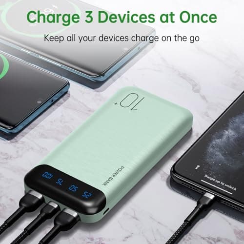 YOBON Power Bank 10000mAh Portable Charger Slim Battery Pack with 2 USB 2.4A Outputs and USB C in/Out Compatible with Huawei iPhone 16 15 14 13 12 iPad Samsung Galaxy S20 Android Tablet (Light Green) — view 3