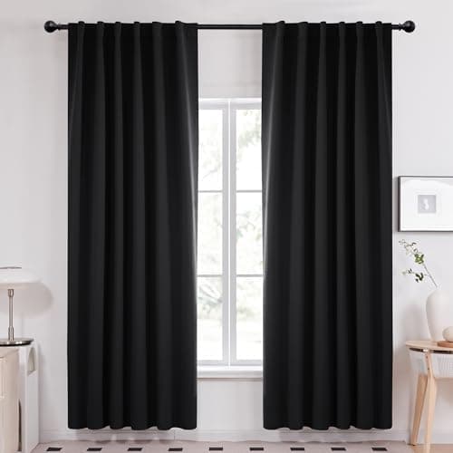 Deconovo Blackout Curtains 84 Inch Long 2 Panels, OEKO-TEX Certified Back Tab and Rod Pocket Thermal Black Out Curtains, Room Darkening Window Curtains for Living Room Bedroom, Black, 52Wx84L