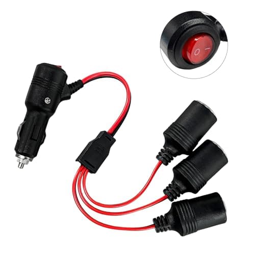 JUSTTOP Car Cigarette Lighter Splitter, 12V/24V 1 to 3 Power Charger Port with 15A Fuse, 3 Way Socket Splitter Cigarette Lighter Extension Cord with On Off Switch, Car Accessories