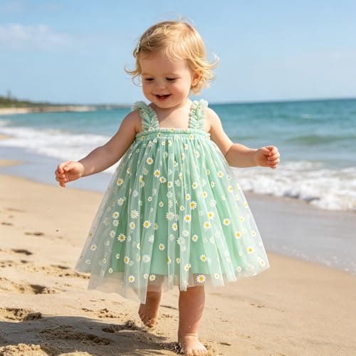 AGQT Toddler Girls Tulle Tutu Dress Sleeveless Kids Princess Birthday Tutu Dresses Formal Party Gowns Light Green Daisy-Lace Size 2-3T — view 5