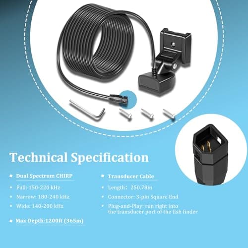 710274-1 XNT 9 HW T Transom Transducer Fit for Helix 5/7/8/9/10/12 with Dual Spectrum Chirp Sonar丨3-Pin End丨20-ft Cable 丨Built-in Temperature Sensor — view 3