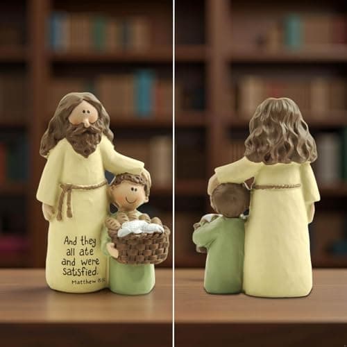 Jesus and Boy Figurine, Resin Christian Statue with Bible Verse Matthew 15:37, Inspirational Jesus Decor for Home, Sunday School and Children's Ministry, 4.13 inch — view 6