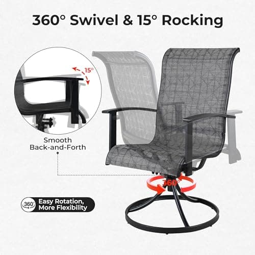 Grand patio Outdoor Swivel Dining Chairs Set of 2, 360 Degree Mesh Sling Rocker Sets for Deck, Garden Backyard, Black & Grey Plaid — view 3