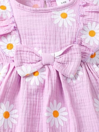 LUJENGEFA Baby Girl Dress Summer Outfits Clothes Casual Cotton Linen Ruffle Sleeveless Sundress Purple 3-6 months — view 3