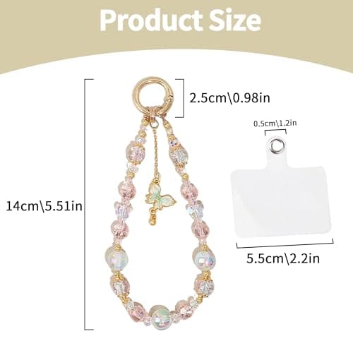 MXHLXRMP Beaded Wristband With Crystal Bow Pendant - Cute Phone, Keychain, And Camera Wristband, Versatile Decoration For Phone Cases And Bags (Butterfly Green) — view 5