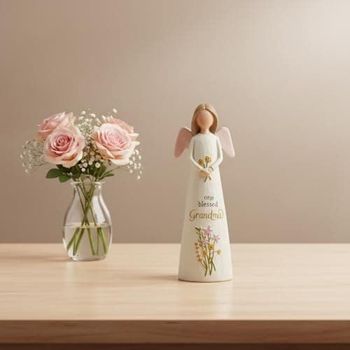 One Blessed Grandma Angel Figurine, Floral Resin Angel Statue for Grandma, Sweet Grandmother Gift, Shelf & Tabletop Angel Home Decor, 13.2 cm — view 3