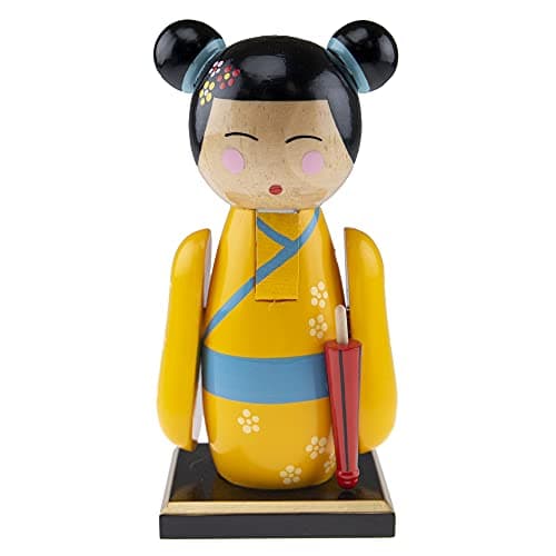 Clever Creations Yellow Kimono Doll 7 Inch Chubby Wooden Nutcracker, Festive Christmas Décor for Shelves and Tables