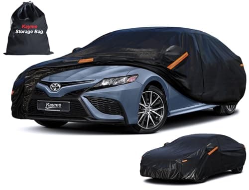kayme 7 Layers Heavy Duty Car Cover Waterproof All Weather, Full Exterior Cover Outdoor Snow Sun Uv Protection with Zipper for Automobiles, Universal Fit for Sedan (186-193 Inch)