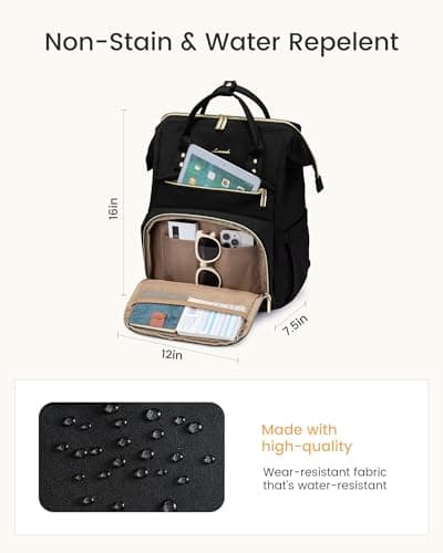 LOVEVOOK Laptop Backpack for Women with Giant Tumbler Holder Pocket,15.6 inch Waterproof Travel Backpack Purse Computer Laptop Bag,Professional Work College Nurse Teacher Backpack Casual Daypack,Black — view 4