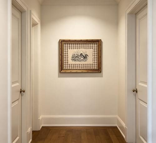 Vintage Gold Framed Wall Art, Brown Gingham Sketch Ducks Canvas Prints, Retro Rustic Farmhouse Animal Picture Wall Decor, Country Cottagecore Goose Poster Artwork for Living Room Bedroom — view 3