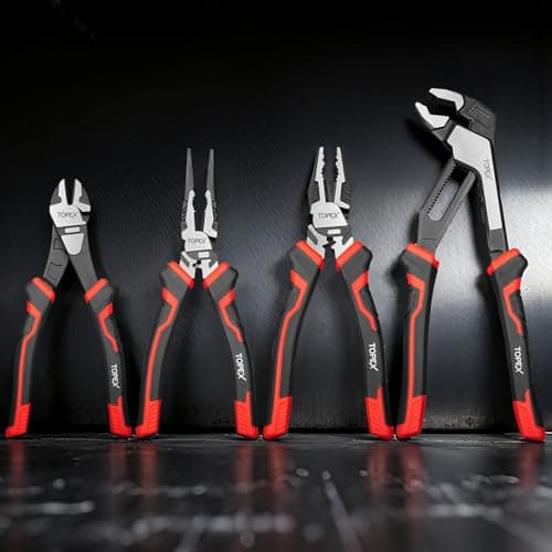 TOPEX 4 Piece Pliers Set with Ergonomic Non-Slip Handle (190 mm Diagonal Cutters, 200 mm Combination Pliers, 200 mm Long Nose Plier, 250 mm Water Pump Plier) for Demanding Tasks & Home Use — view 8
