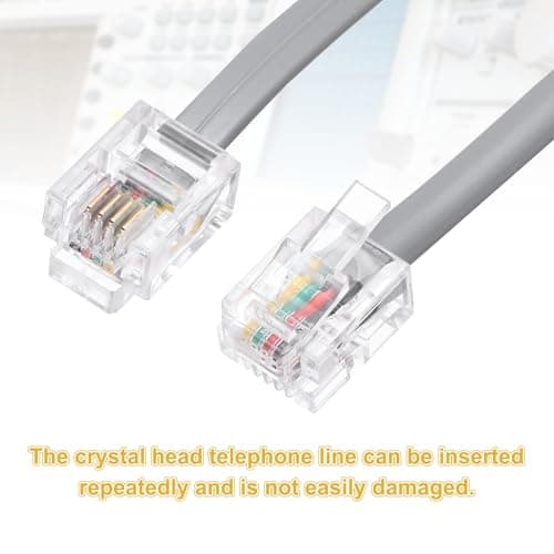 1 Pack Telephone Cord, 6.6ft Phone Cable RJ12 6P6C Male to Male Straight Wired Handset Cord for Home, Office, Grey — view 3