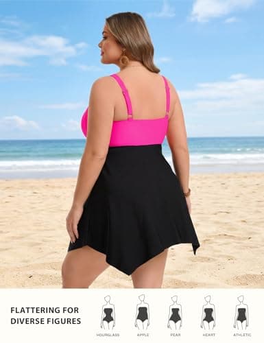 Hanna Nikole Womens Plus Size 1 Piece Swimsuit Tummy Control Bathing Suit Cut Out Metal U-Wire Swim Dress Pink Swimwear 16W — view 2