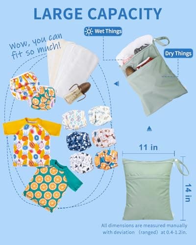 babygoal Wet Dry Bags for Baby Cloth Diapers, Washable Travel Bags, Beach, Pool, Gym Bag for Swimsuits & Wet Clothes with Two Zippered Pockets 3 Pack, 3LN32-CA — view 3