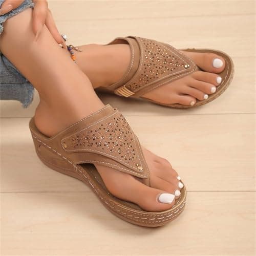 Orthopedic Sandals for Women 2026 Dressy Casual Ladies Spring Summer Cute Boho Comfy Arch Support Flats Flip Flops Seniors Comfortable Beach Vacation Outdoor Platform Wedge Sandals Shoes Brown 8