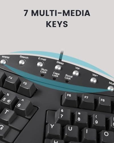 Perixx PERIBOARD-512B Wired Ergonomic Keyboard - Split Keyboard, Wrist Rest, Natural Typing - Wired USB Connectivity - US English - Black — view 5