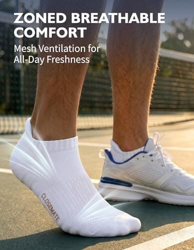 CLOSEMATE Athletic Running Ankle Socks for Men & Women Cushioned Breathable Low Cut Tab Socks with Arch Support 6 Pairs(6White,M) — view 2