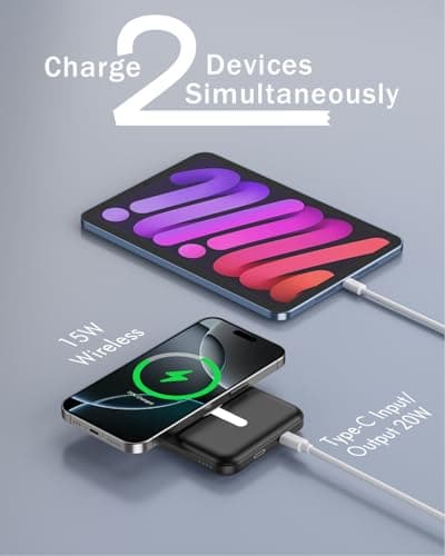 podoru for Magsafe Battery Pack, 5000mAh Magnetic Power Bank with Type-C Cable 20W PD Fast Charging Lighting Input Wireless Portable Charger for iPhone 17/16/15/14/13/12/ All Series-Black — view 4