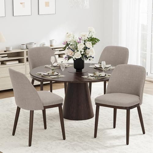 COLAMY Upholstered Dining Chairs Set of 2, Modern Kitchen Chairs with Back, Fabric Side Chair with Wood Legs for Dining Room Kitchen Restaurant, Camel — view 2