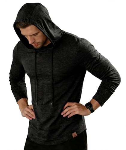 ZITY Men's Hoodie Gym Muscle Hooded Shirt Long Sleeve Gym to Street T Shirts Sport Tops Athletic Sweatshirt Running M-3XL Black