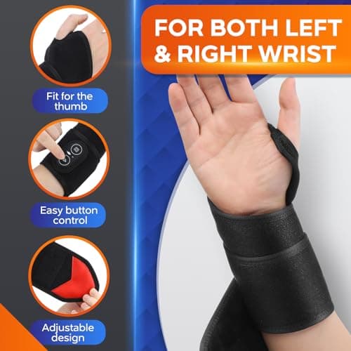 Cordless Wrist Heating Pad Wrap, Heated Wrist Brace with Vibration, Red Light Heated Wrist and Hand Massager, 3 Heat Levels, 3 Vibration Massage, Rechargeable Heating Pad for Wrist and Hand, Elbow, Black — view 5
