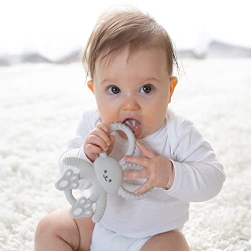 Dr. Brown's Flexees Teether, Gray Bunny, Soft 100% Silicone Baby Teether, BPA Free, 3m+, 1 Pack — view 3