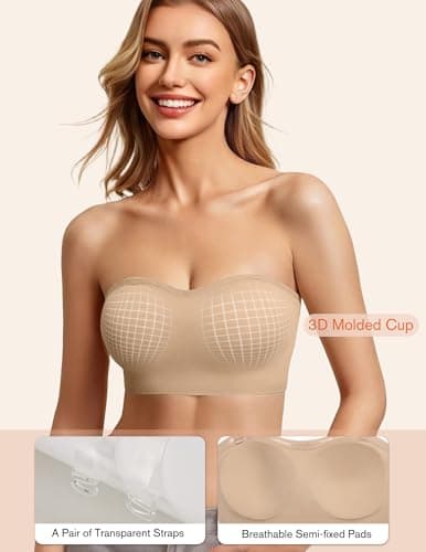 Avidlove Strapless Bras for Women Non-Slip Bandeau Bra Push Up Invisible Bralettes Seamless Wireless No Underwire Padded Tube Top Bra Nude M — view 2
