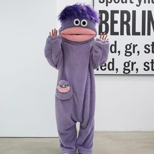Metaparty Big Mouth Onesie Adults,Funny Onesie Pajamas,Cozy Plush One Piece Sleepwear, Funny Couple Loungewear (CA/US, Alpha, X-Large, Regular, Regular, Purple) — view 5