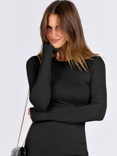 ANRABESS Women Long Sleeve Shirts Rib Knit Slim Fit Tops Basic Tee 2025 Fall Outfits Casual T-Shirt Underscrubs Layer Clothes Black Medium — view 5
