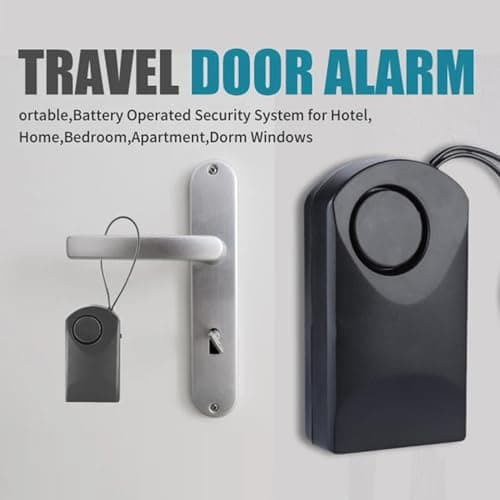 Vikye Door Handle Alarm with 120dB Vibration Triggered, Portable Doors Alarms When Opened Up to 200m, Hangs on Door Knob or Handle for Travelling Home Security