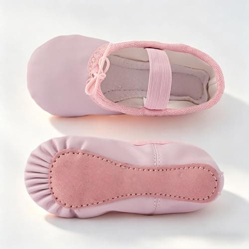 EASTBUDDY Ballet Shoes Leather Ballet Flats Full Sole Dance Slippers for Girls Toddlers Pink 10 Toddler — view 4
