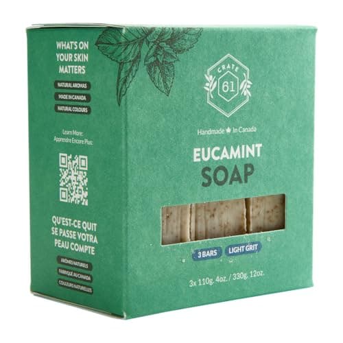 CRATE 61 ORGANICS Vegan Natural Bar Soap, Handmade Soap With Premium Essential Oils, Cold Pressed Face And Body For Men Women 3 Pack, (4 oz, Bars) (Eucamint)